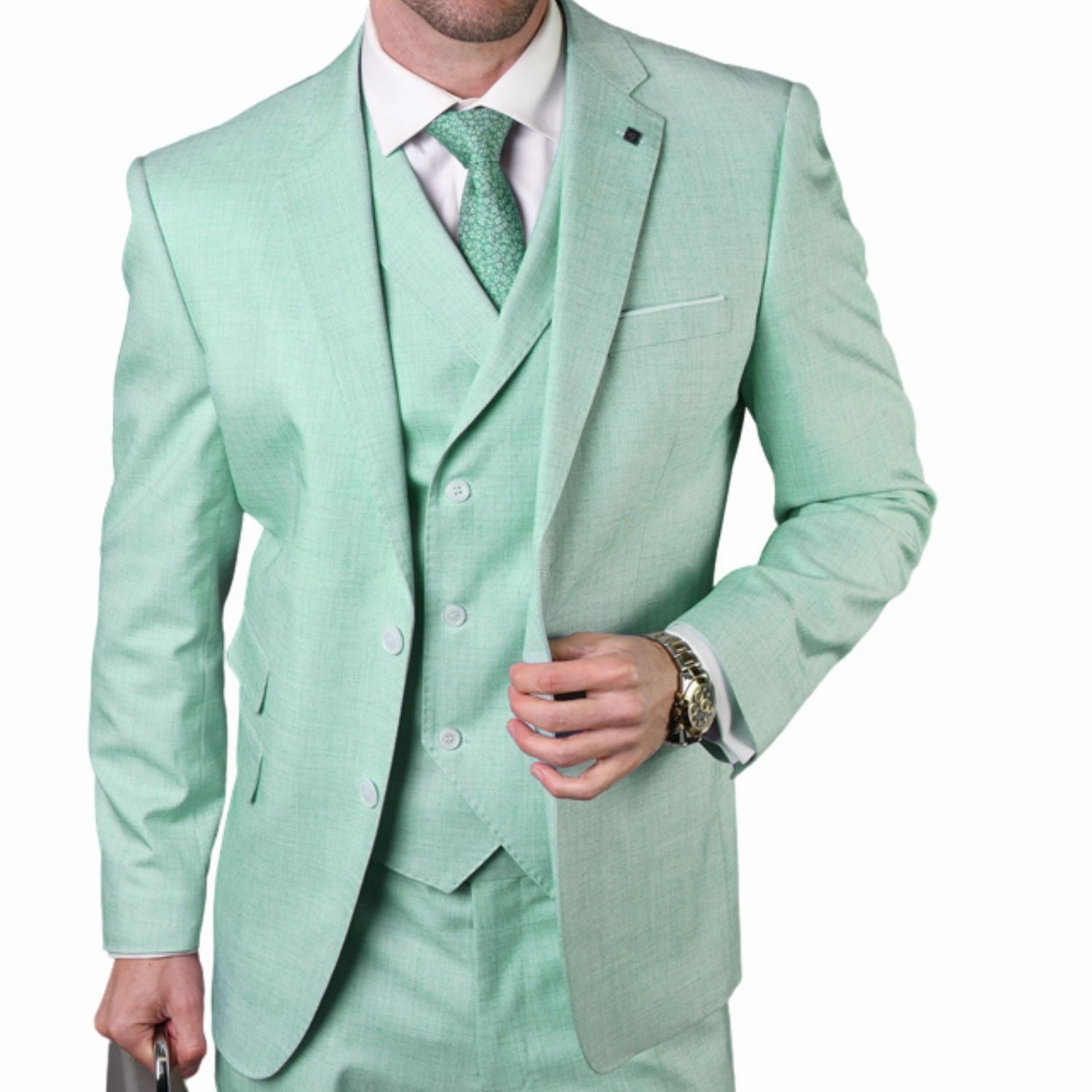 Haumea Collection: Men's Mint Tailored Fit 3-Piece Suit