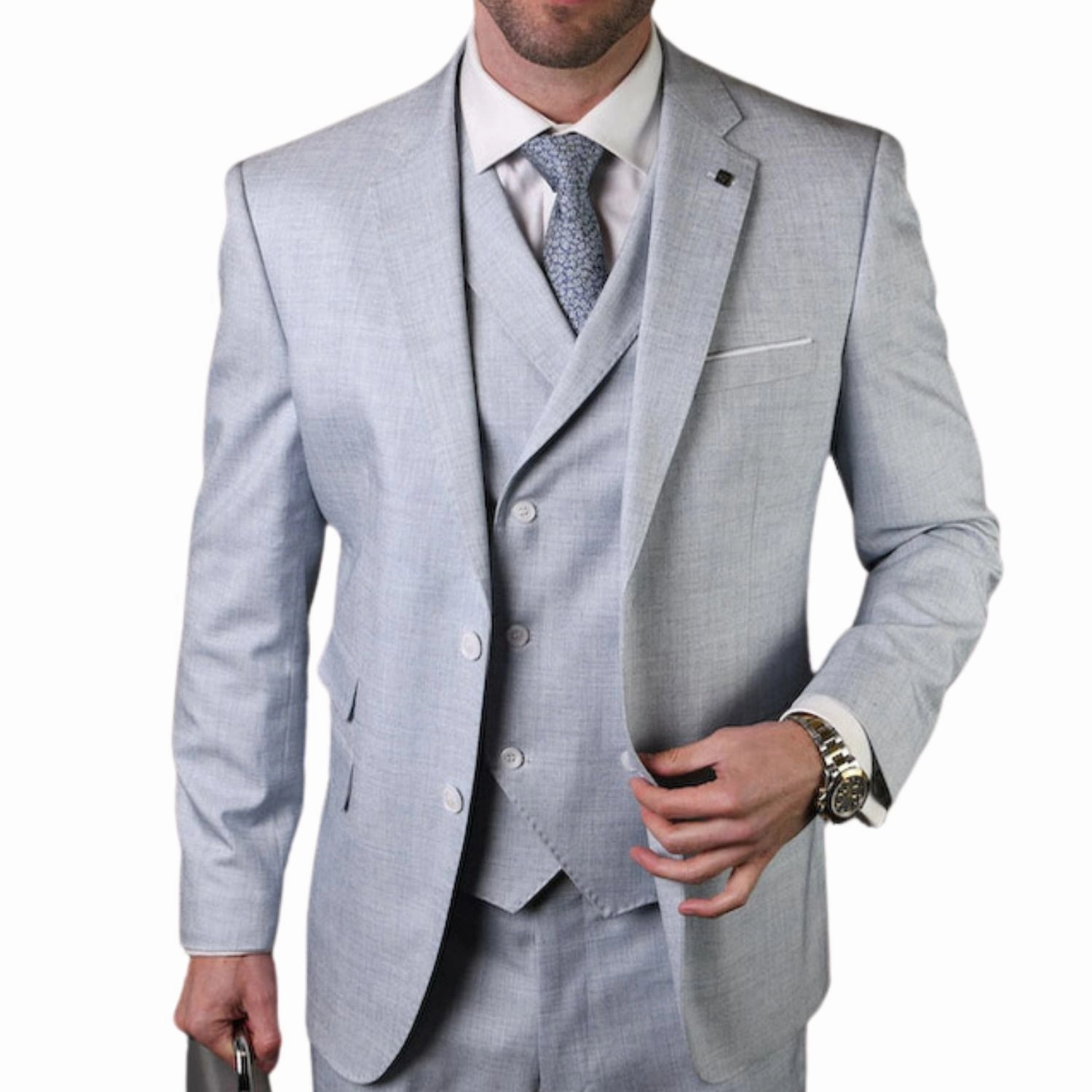 Haumea Collection: Men's Powder Tailored Fit 3-Piece Suit