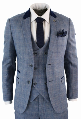 Hilton Blue Check 3 Piece Suit
