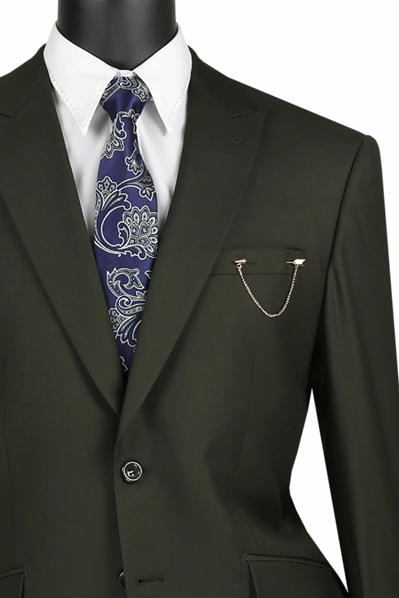 Iris Innovations Collection: Olive 2 Piece Solid Color Single Breasted Modern Fit Suit