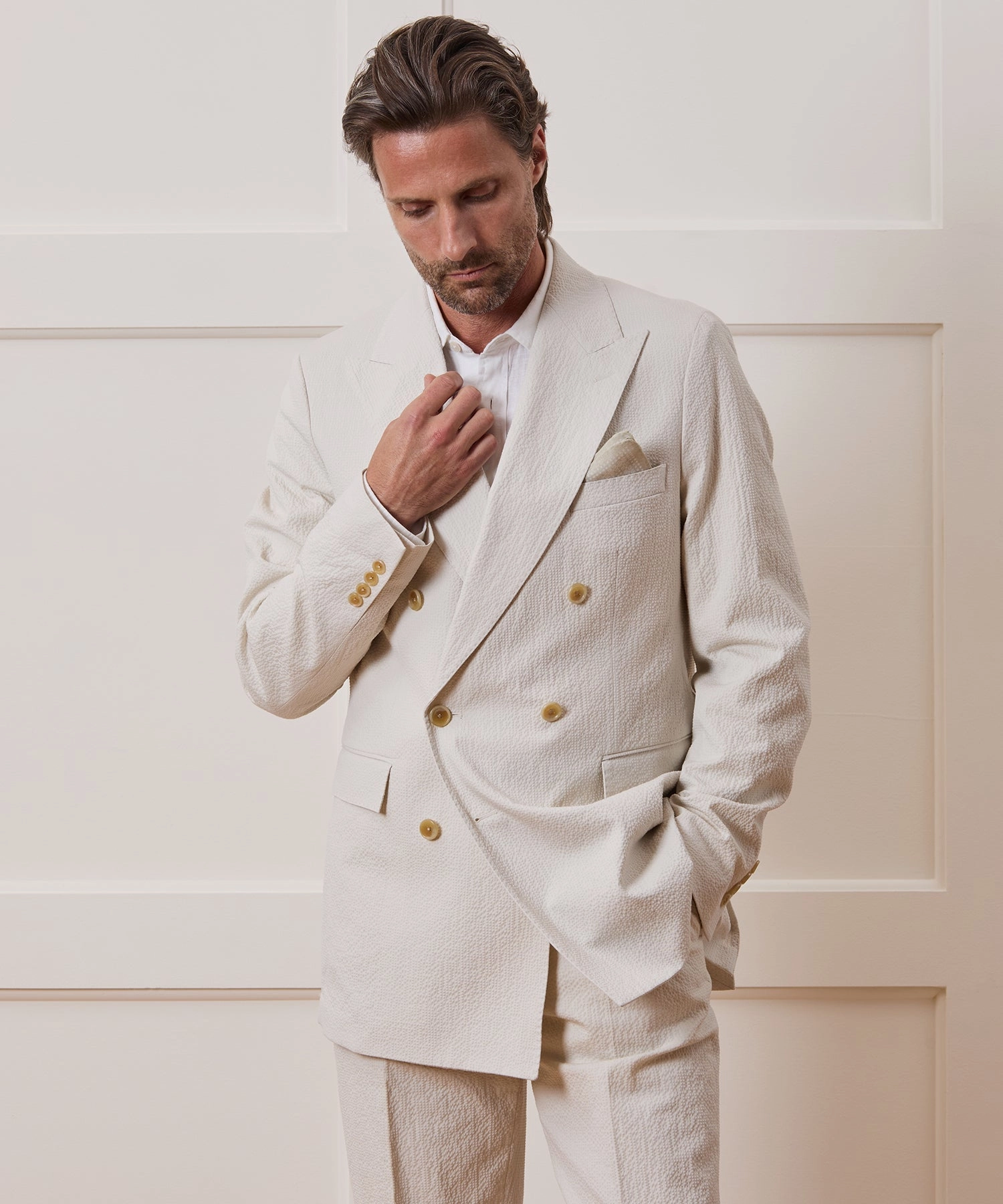 Italian Seersucker Double-Breasted Suit