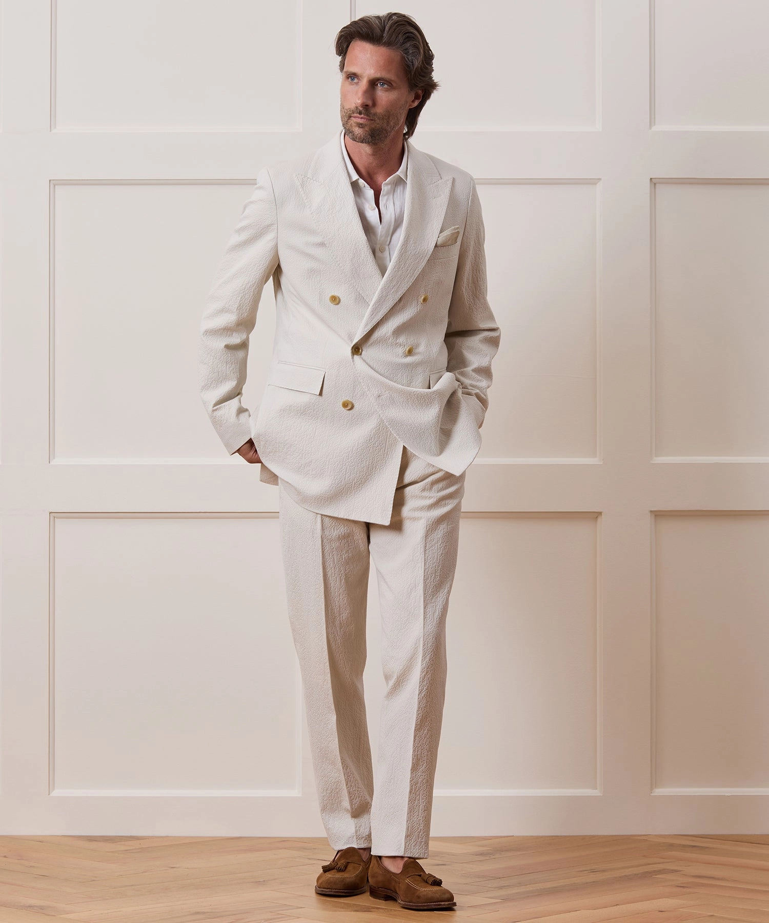 Italian Seersucker Double-Breasted Suit
