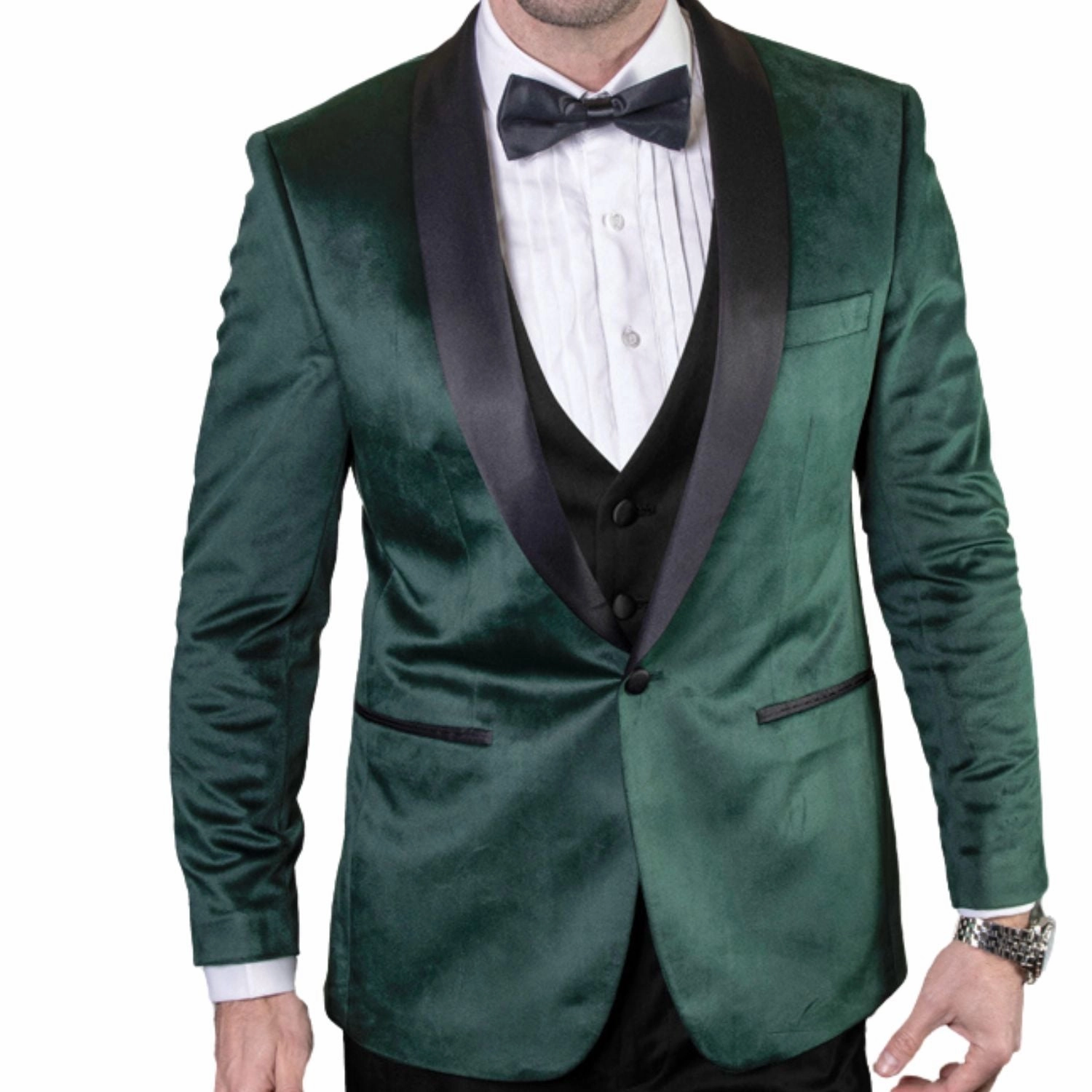 Janus Collection: 2 PC Hunter Velvet Suit with Bow Tie
