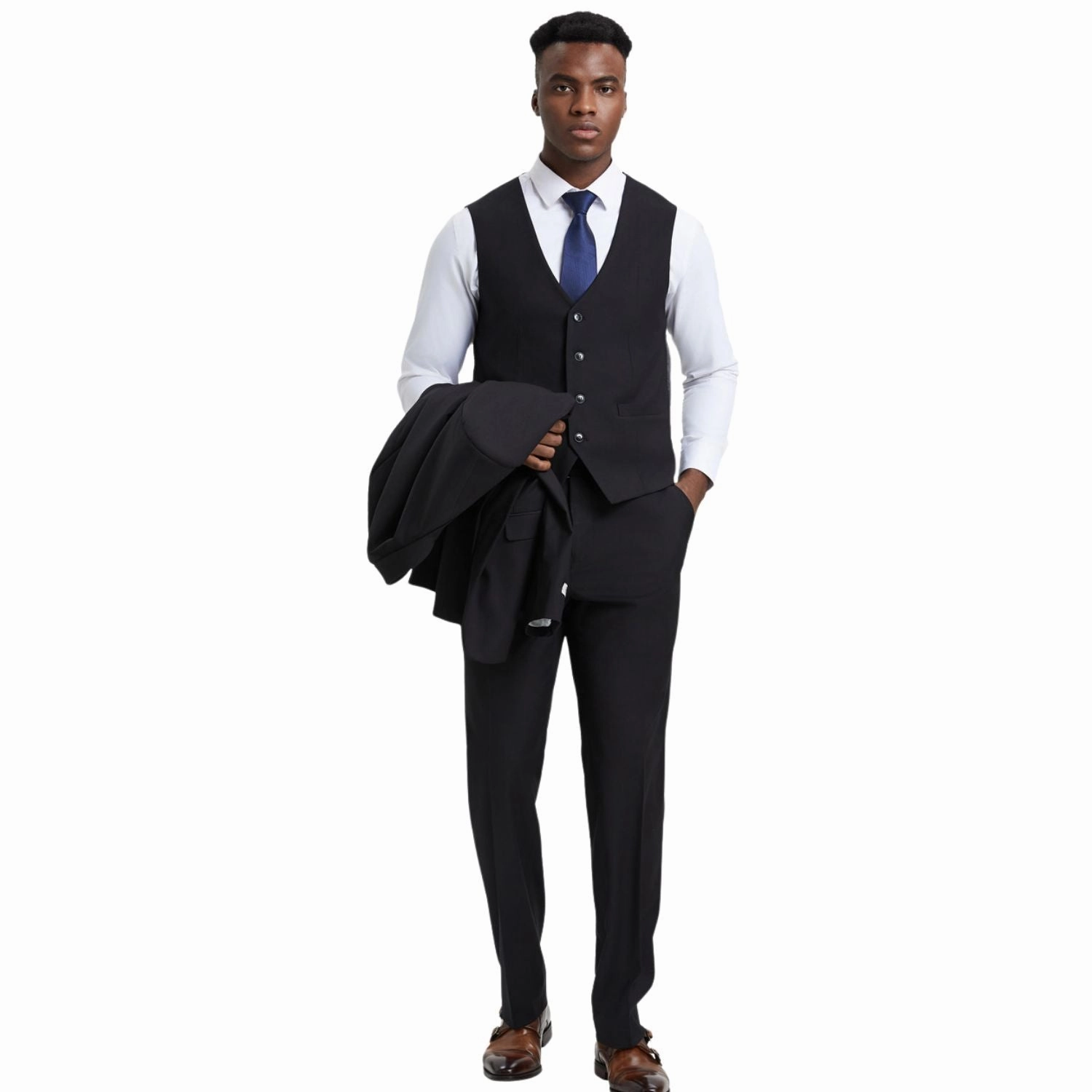 Kepler Collection: Stacy Adams Black Solid 3-Piece Suit