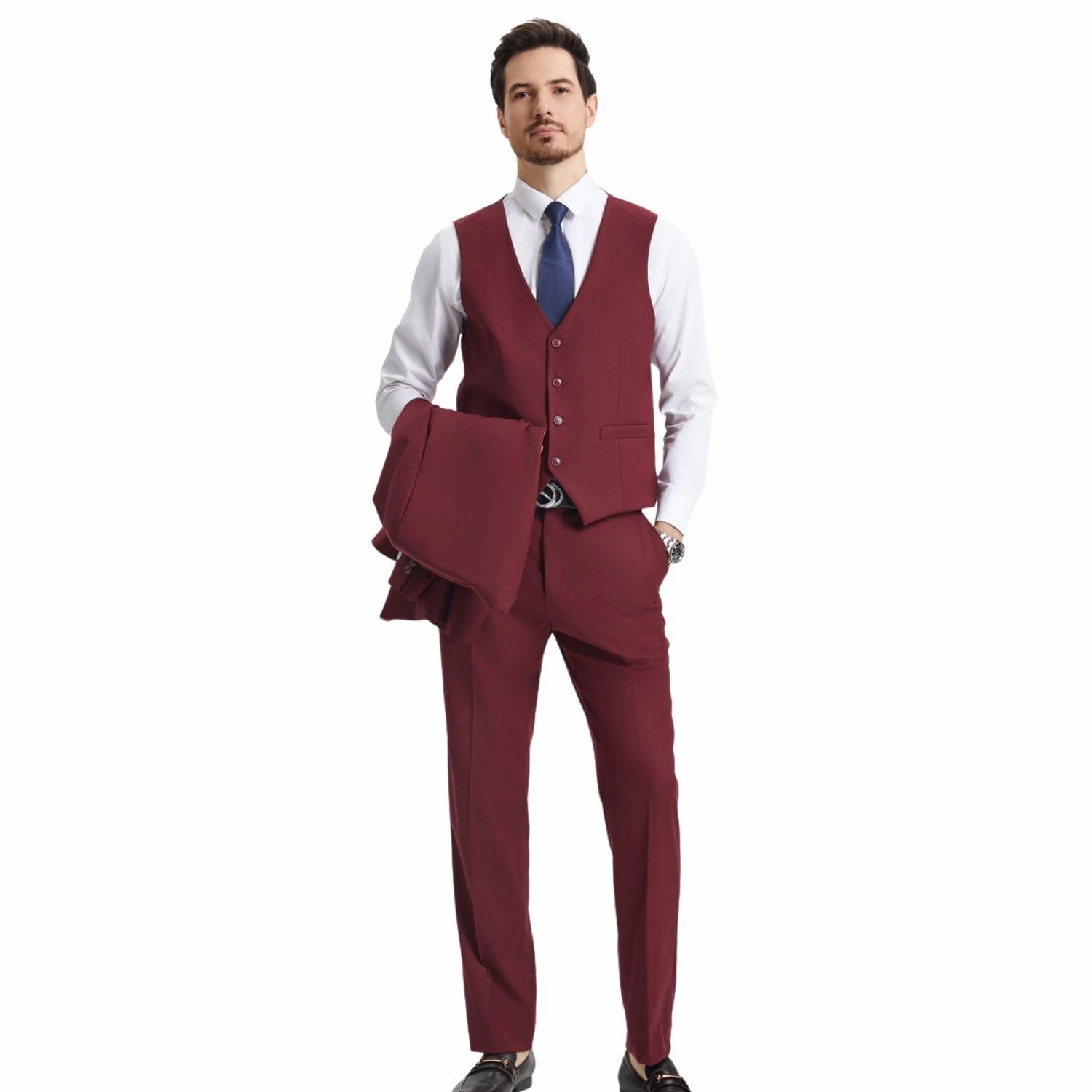 Kepler Collection: Stacy Adams Burgundy Solid 3-Piece Suit