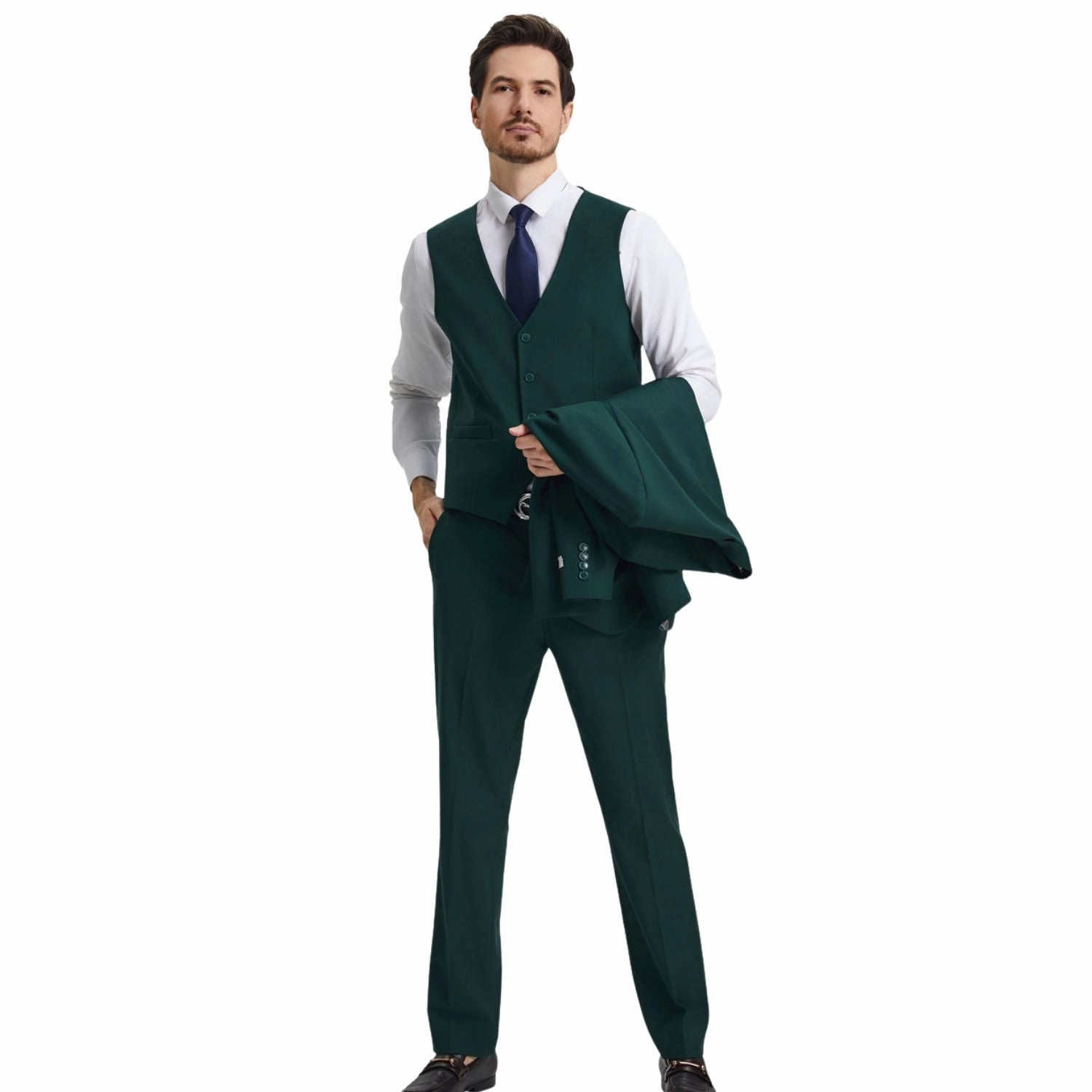 Kepler Collection: Stacy Adams Green Solid 3-Piece Suit
