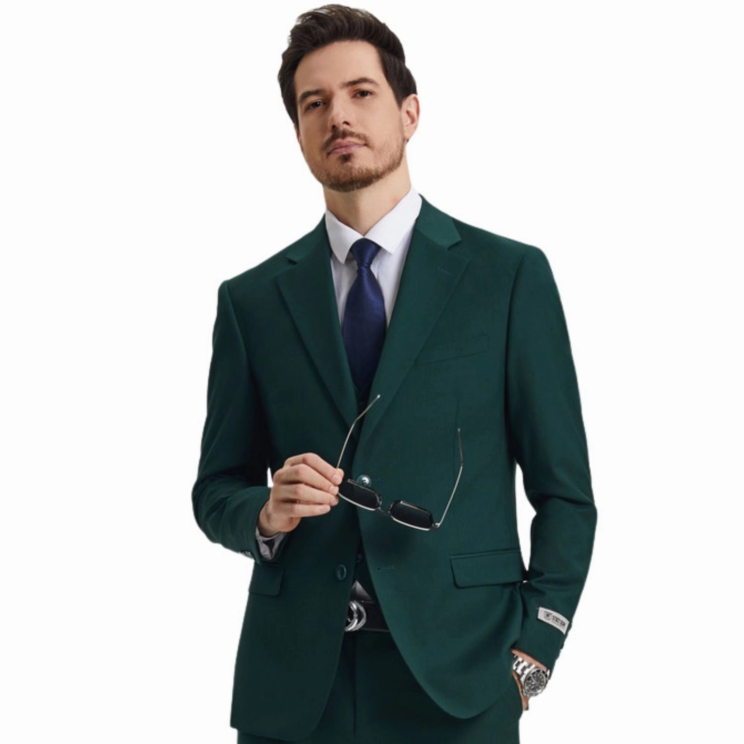 Kepler Collection: Stacy Adams Green Solid 3-Piece Suit