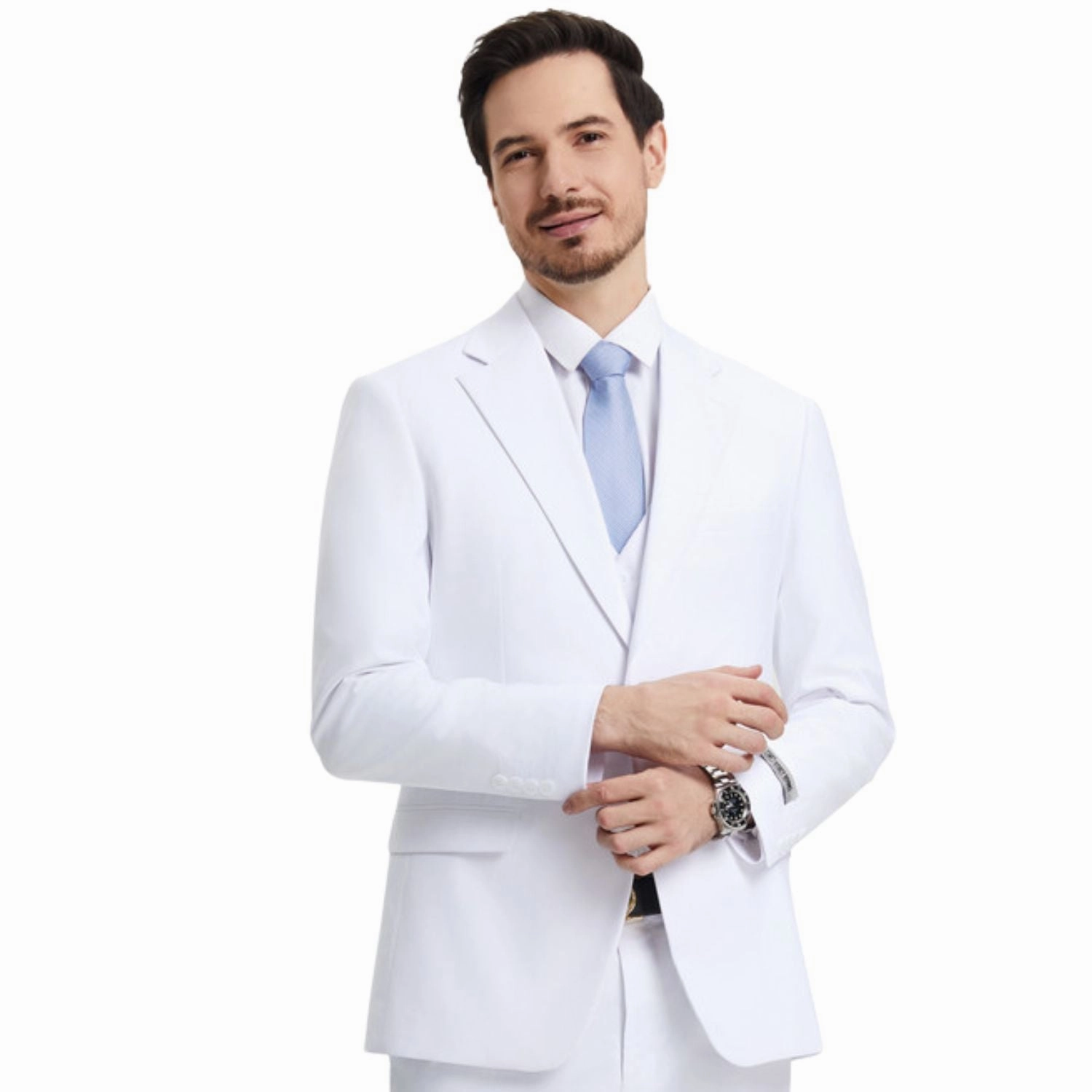 Kepler Collection: Stacy Adams White Solid 3-Piece Suit