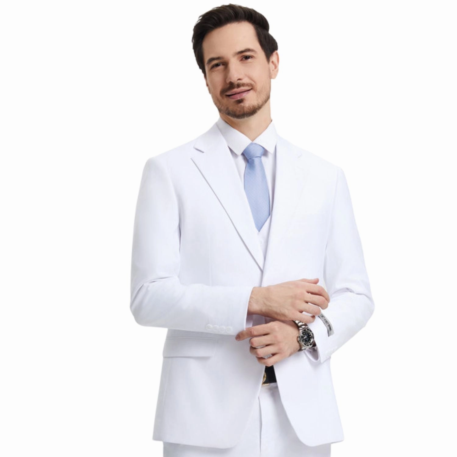 Kepler Collection: Stacy Adams White Solid 3-Piece Suit
