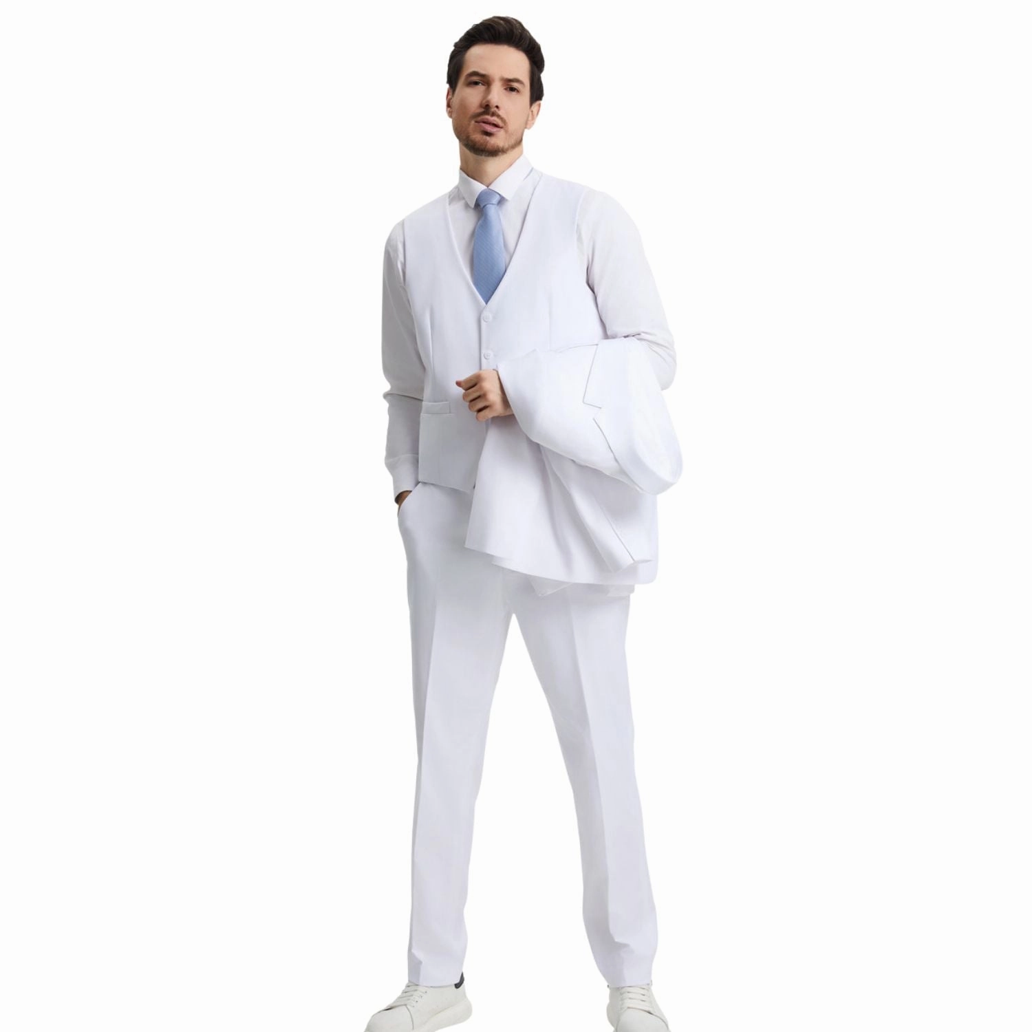 Kepler Collection: Stacy Adams White Solid 3-Piece Suit