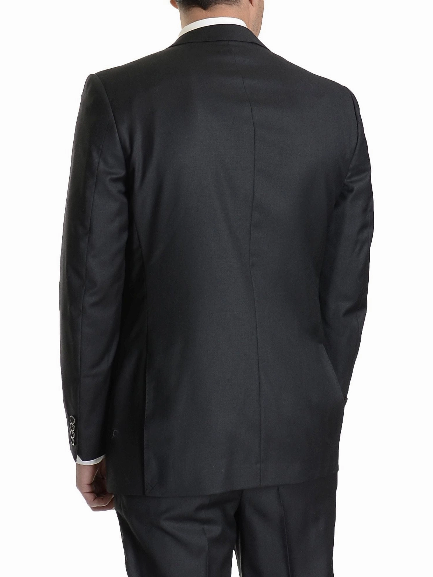 Label E Mens Black Classic Fit 100% Super 150s Wool 2 Piece Suit