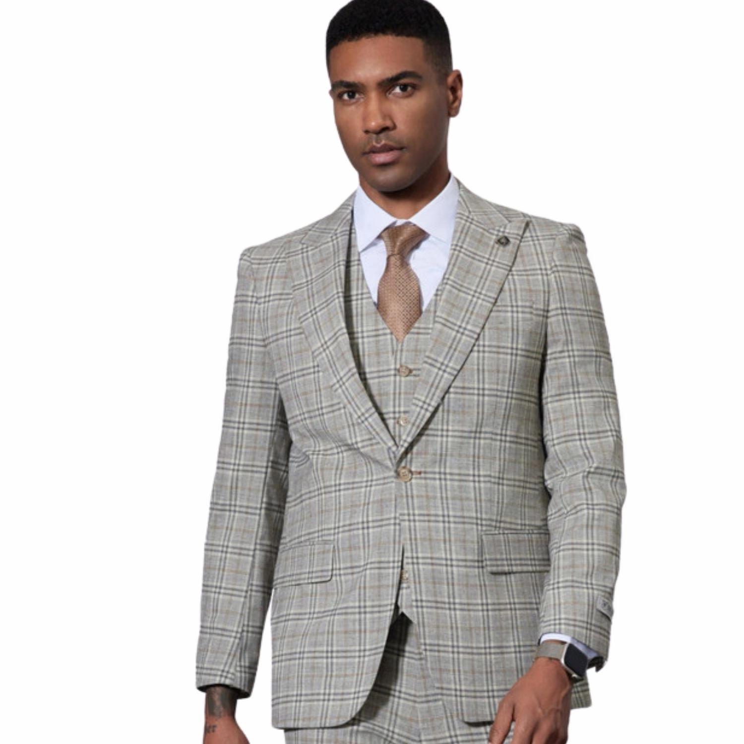 Lunaris Collection: Stacy Adams Glen Plaid Suit In Grey