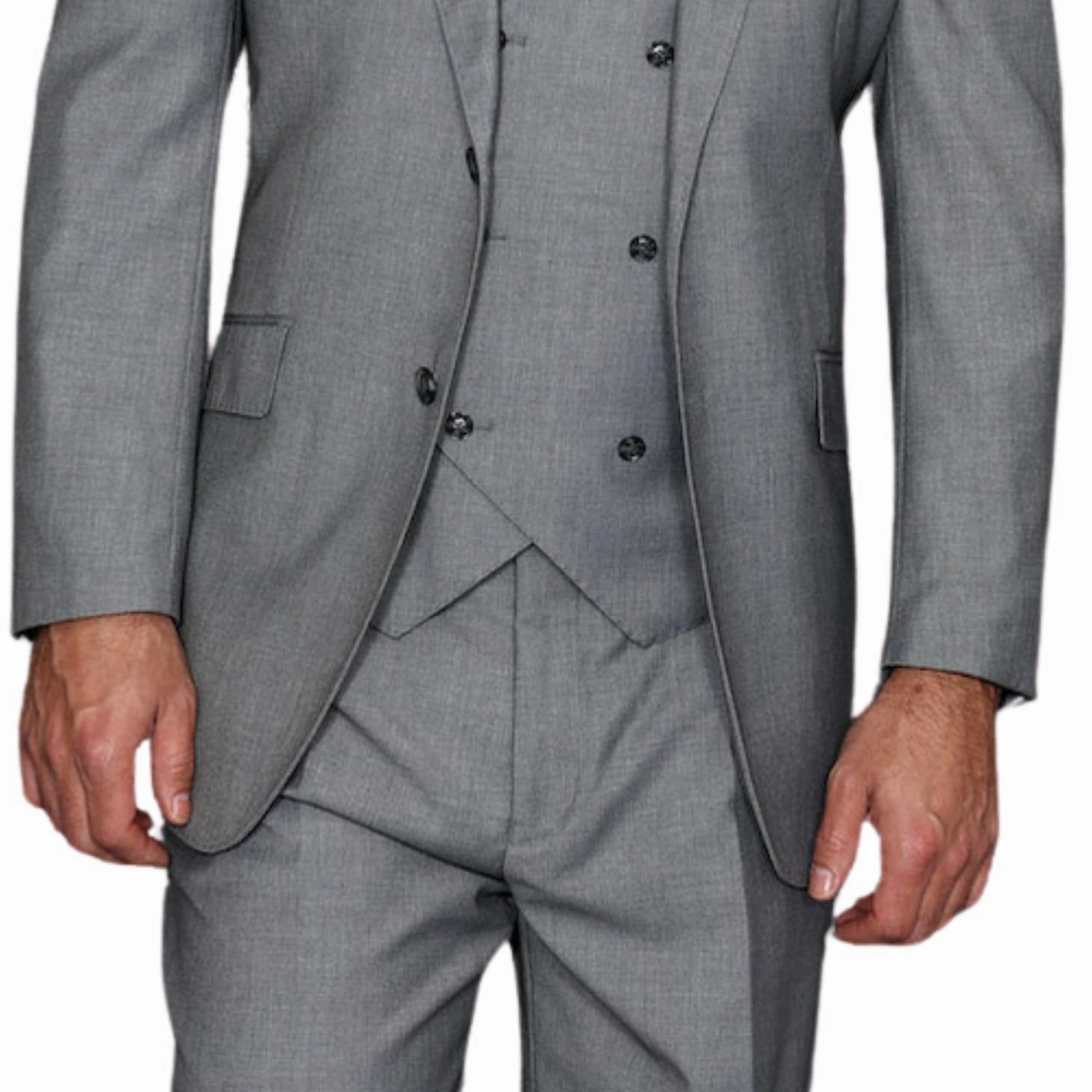 LunarLuxe Collection: Grey 3-Piece Suit with Double-Breasted Vest and Pleated Pants - Classic Fit