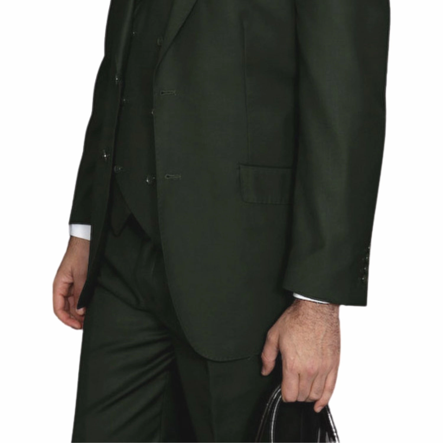 LunarLuxe Collection: Olive 3-Piece Suit with Double-Breasted Vest and Pleated Pants - Classic Fit
