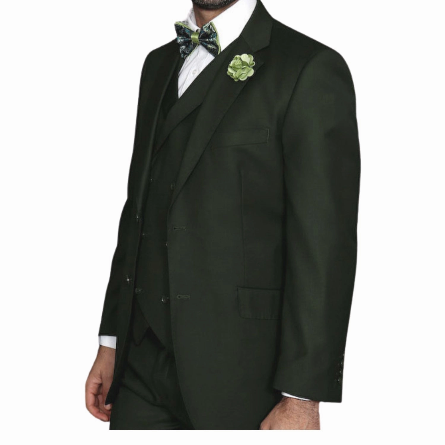 LunarLuxe Collection: Olive 3-Piece Suit with Double-Breasted Vest and Pleated Pants - Classic Fit