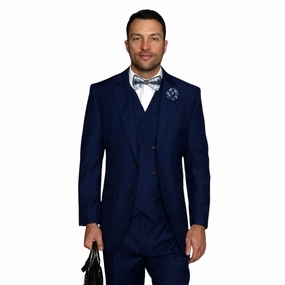 LunarLuxe Collection: Sapphire 3-Piece Suit with Double-Breasted Vest and Pleated Pants - Classic Fit