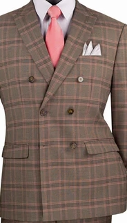 Luxelito Collection: Brown 2 Piece Glen Plaid Double Breasted Modern Fit Suit