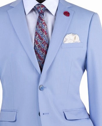 Luxify Collection: Light Blue 2 Piece Solid Color Single Breasted Ultra Slim Fit Suit