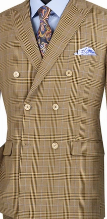 LuxLands Collection: Mocha 2 Piece Glen Plaid Double-Breasted Regular Fit Suit