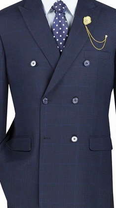 LuxLands Collection: Navy 2 Piece Glen Plaid Double-Breasted Regular Fit Suit