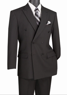 Luxoterra Collection: Black Double-Breasted 2-Piece Suit – 100% Poplin Dacron