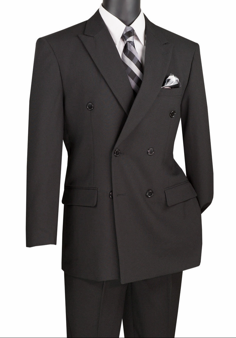Luxoterra Collection: Black Double-Breasted 2-Piece Suit – 100% Poplin Dacron