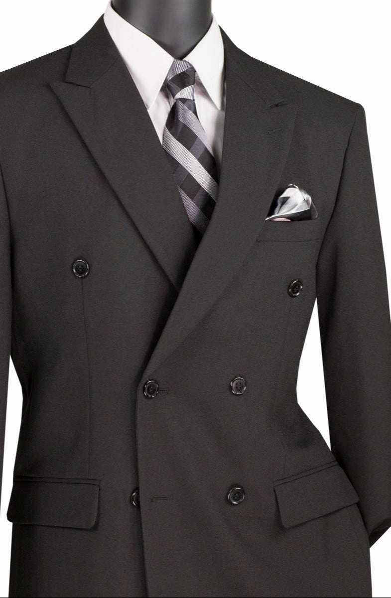 Luxoterra Collection: Black Double-Breasted 2-Piece Suit – 100% Poplin Dacron