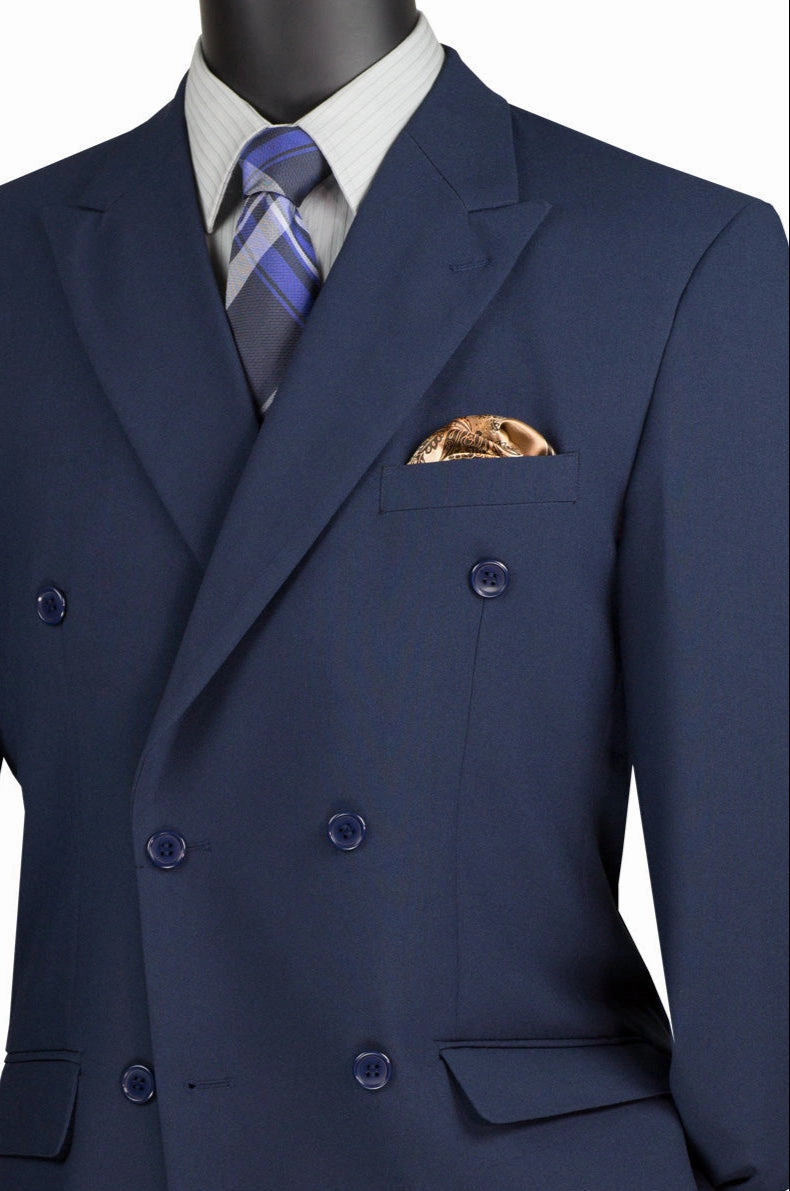 Luxoterra Collection: Navy Double-Breasted 2-Piece Suit – 100% Poplin Dacron