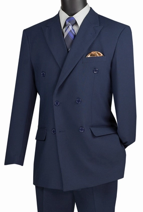 Luxoterra Collection: Navy Double-Breasted 2-Piece Suit – 100% Poplin Dacron