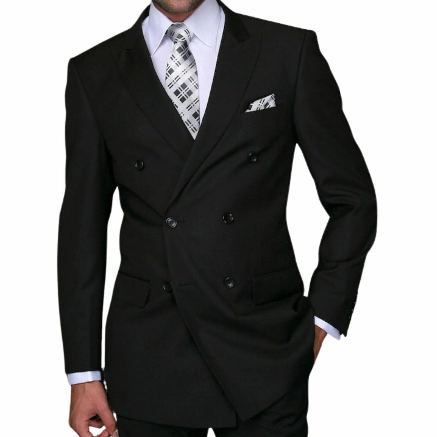 Lyra Collection: Black Double-Breasted Regular Fit Suit with Pleated Pants