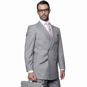 Lyra Collection: Grey Double-Breasted Regular Fit Suit with Pleated Pants