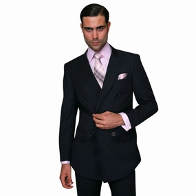 Lyra Collection: Navy Double-Breasted Regular Fit Suit with Pleated Pants
