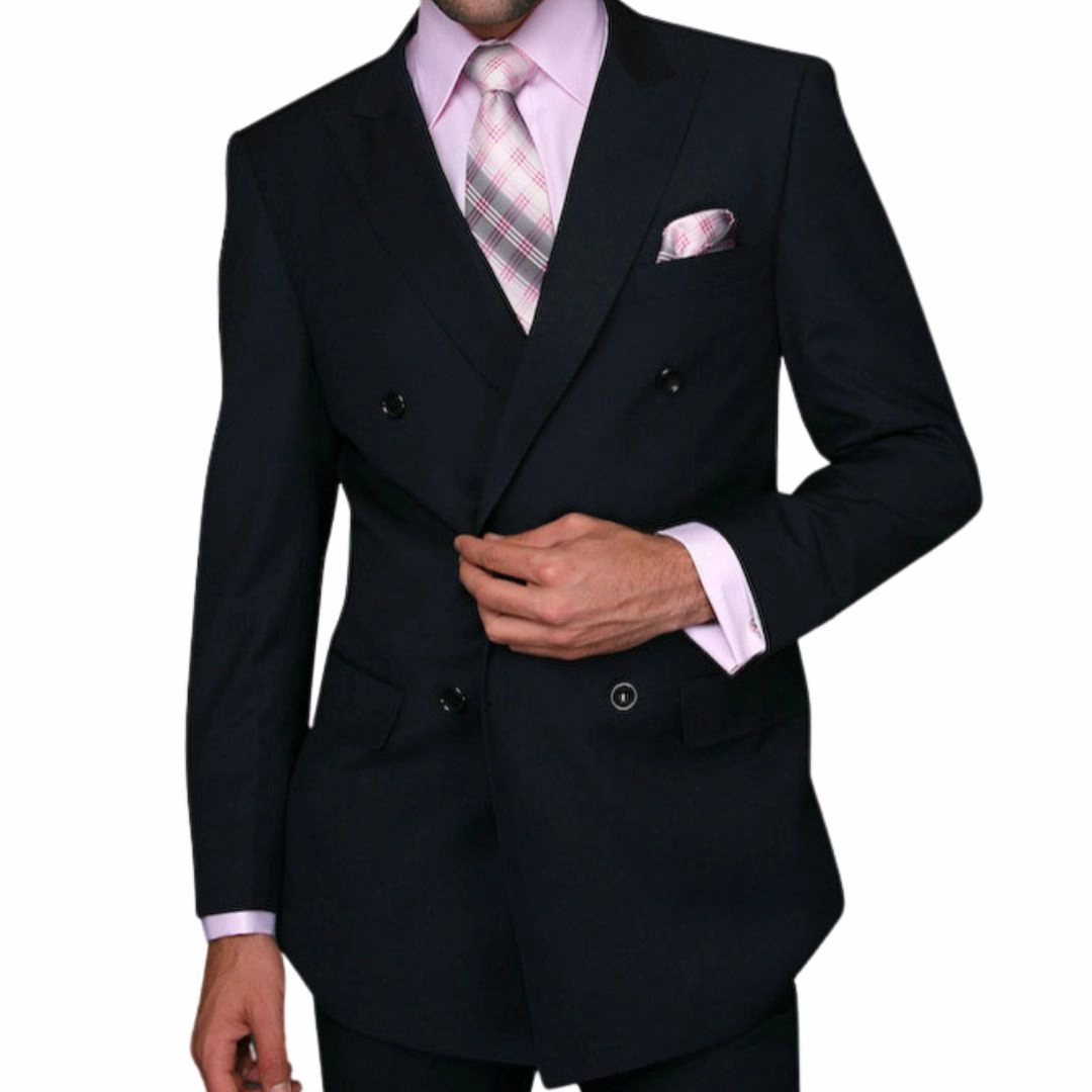 Lyra Collection: Navy Double-Breasted Regular Fit Suit with Pleated Pants