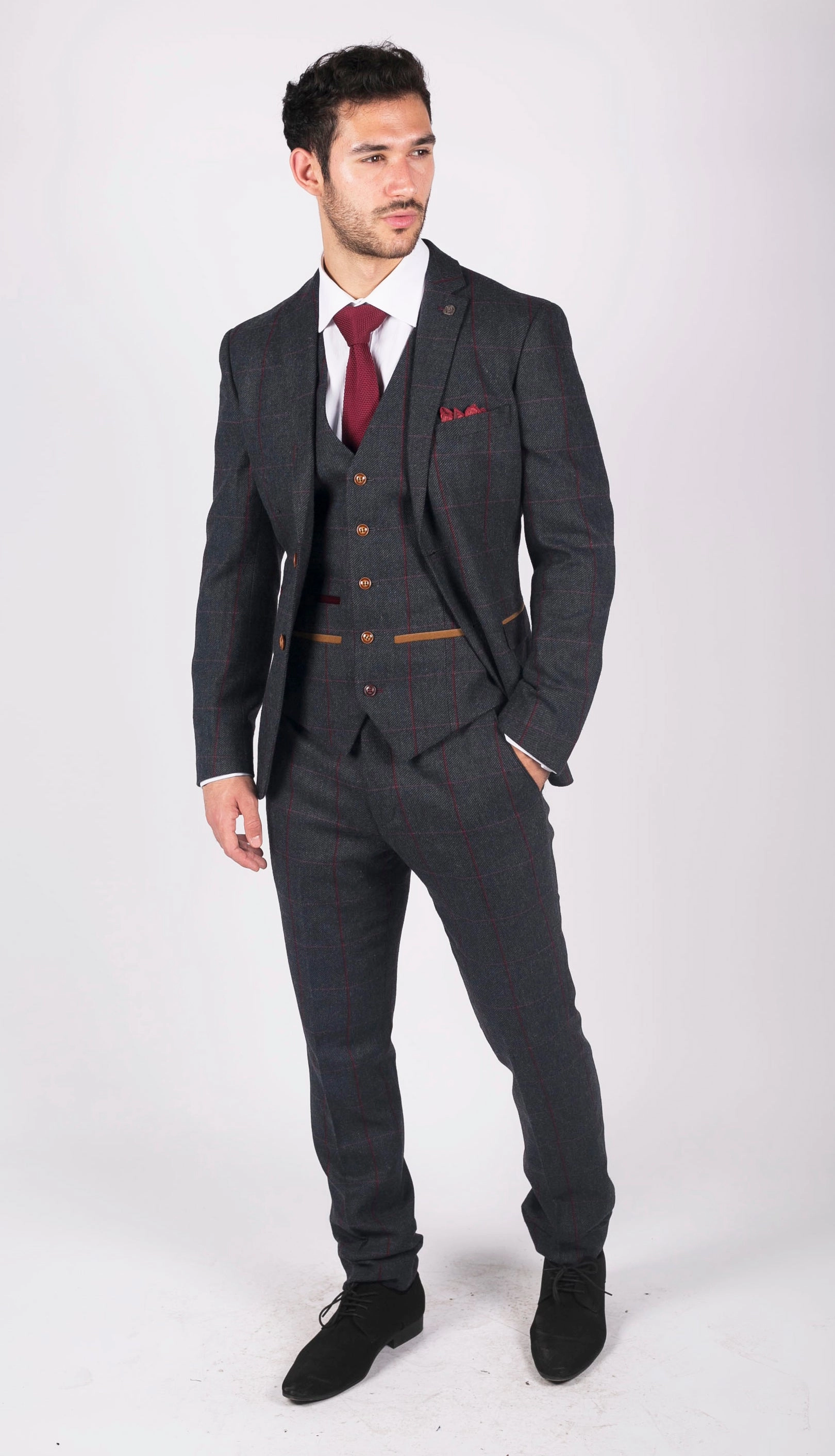 Madrid Herringbone Tweed 3 Piece Navy Suit
