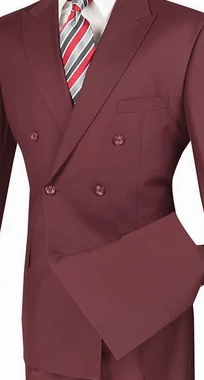 Majestify Collection: Burgundy 2 Piece Solid Color Double Breasted Regular Fit Suit