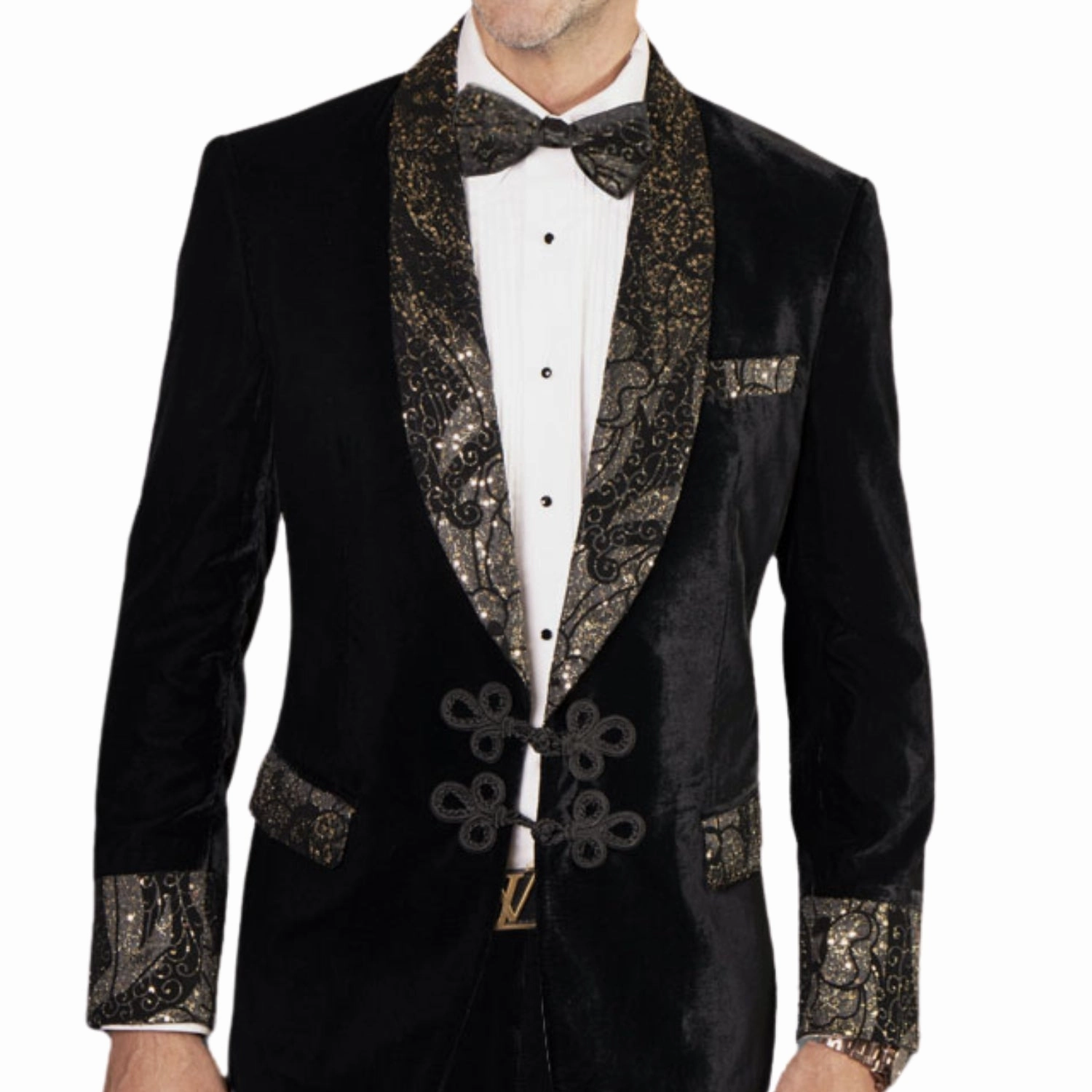 Markarian Collection: Black 2-Piece Tailored Fit Velvet Tuxedo with Flat Front Pants