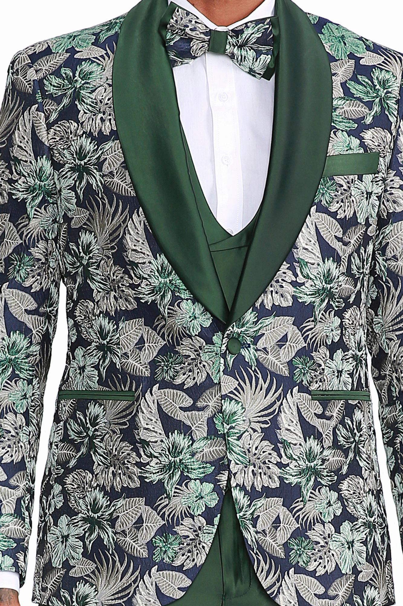 Marquez Collection: Men's 4-Piece Slim Fit Suit with Shawl Collar In Green