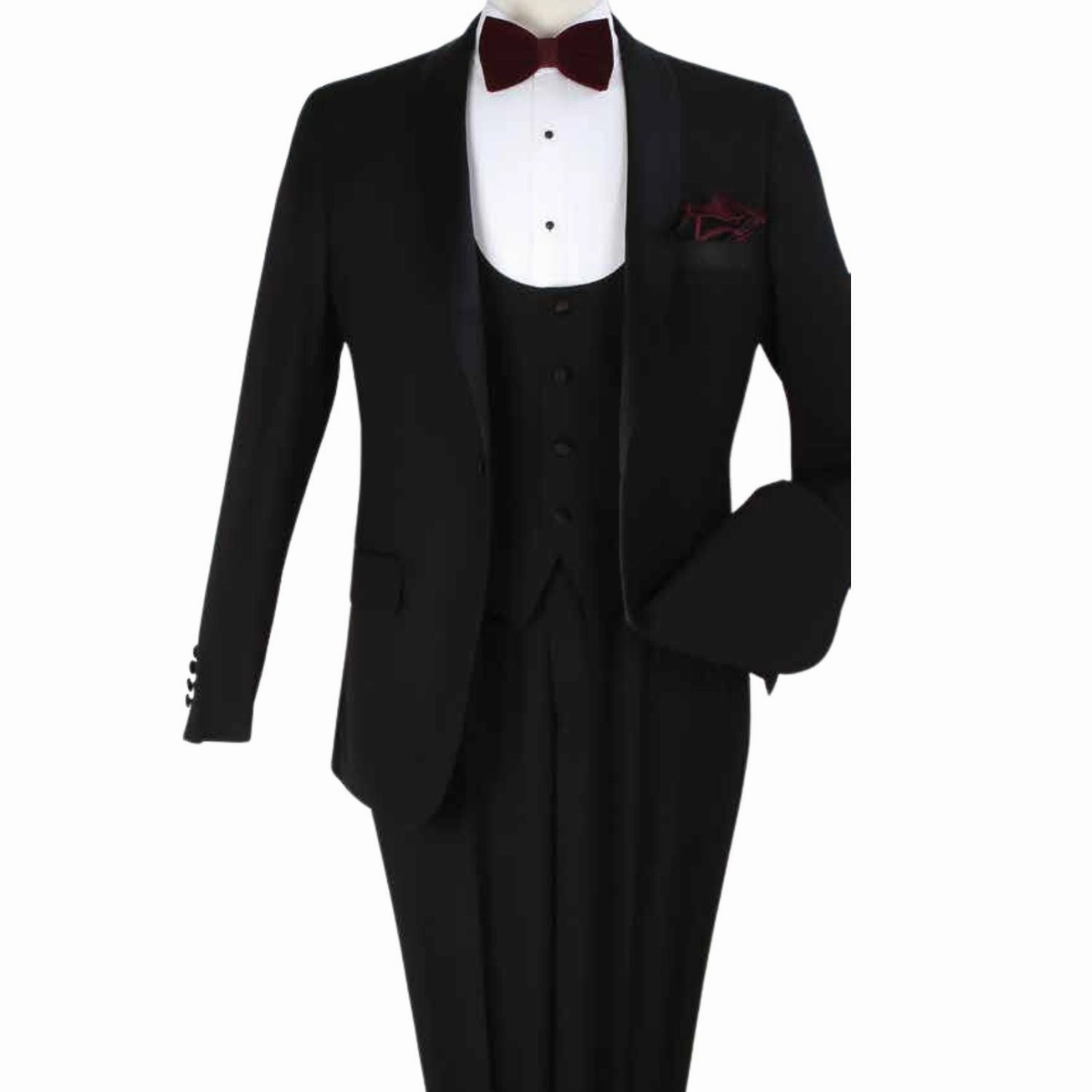 Men's Black Modern Fit 3-Piece Luxury Wool-Feel Tuxedo