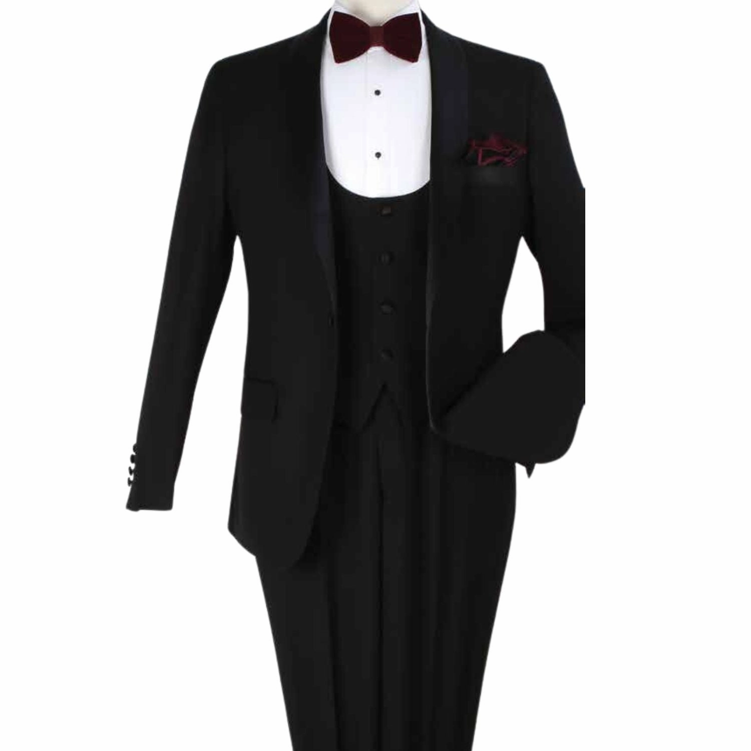 Men's Black Modern Fit 3-Piece Luxury Wool-Feel Tuxedo
