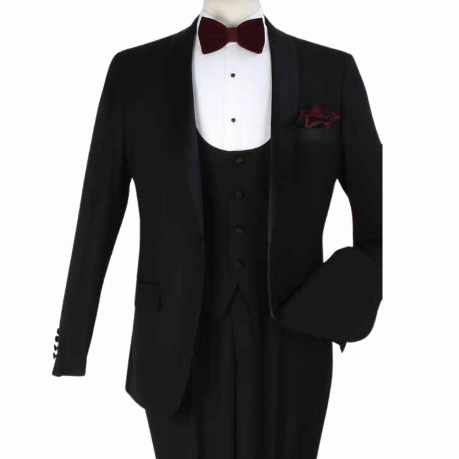 Men's Black Modern Fit 3-Piece Luxury Wool-Feel Tuxedo
