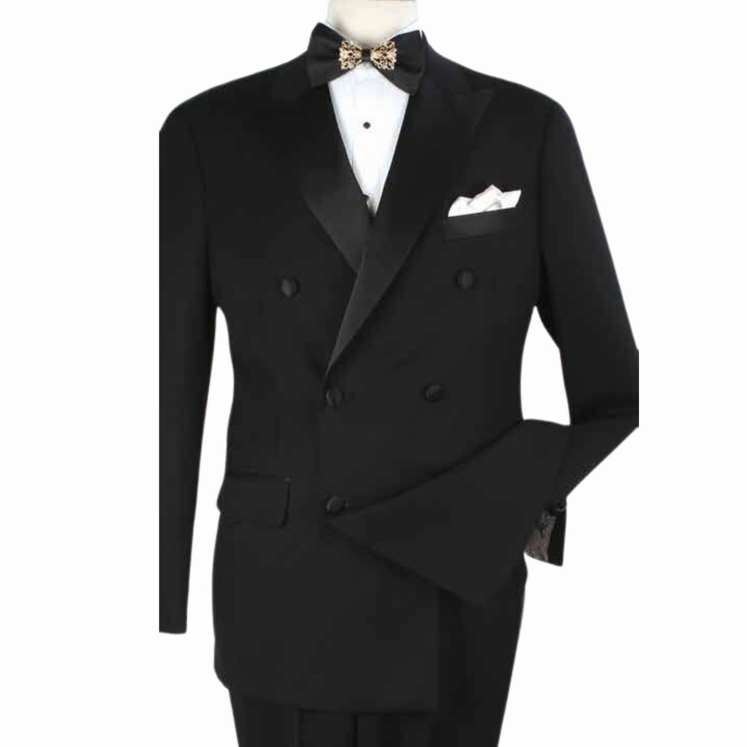 Men's Black Modern Fit Double-Breasted Luxury Wool-Feel Tuxedo