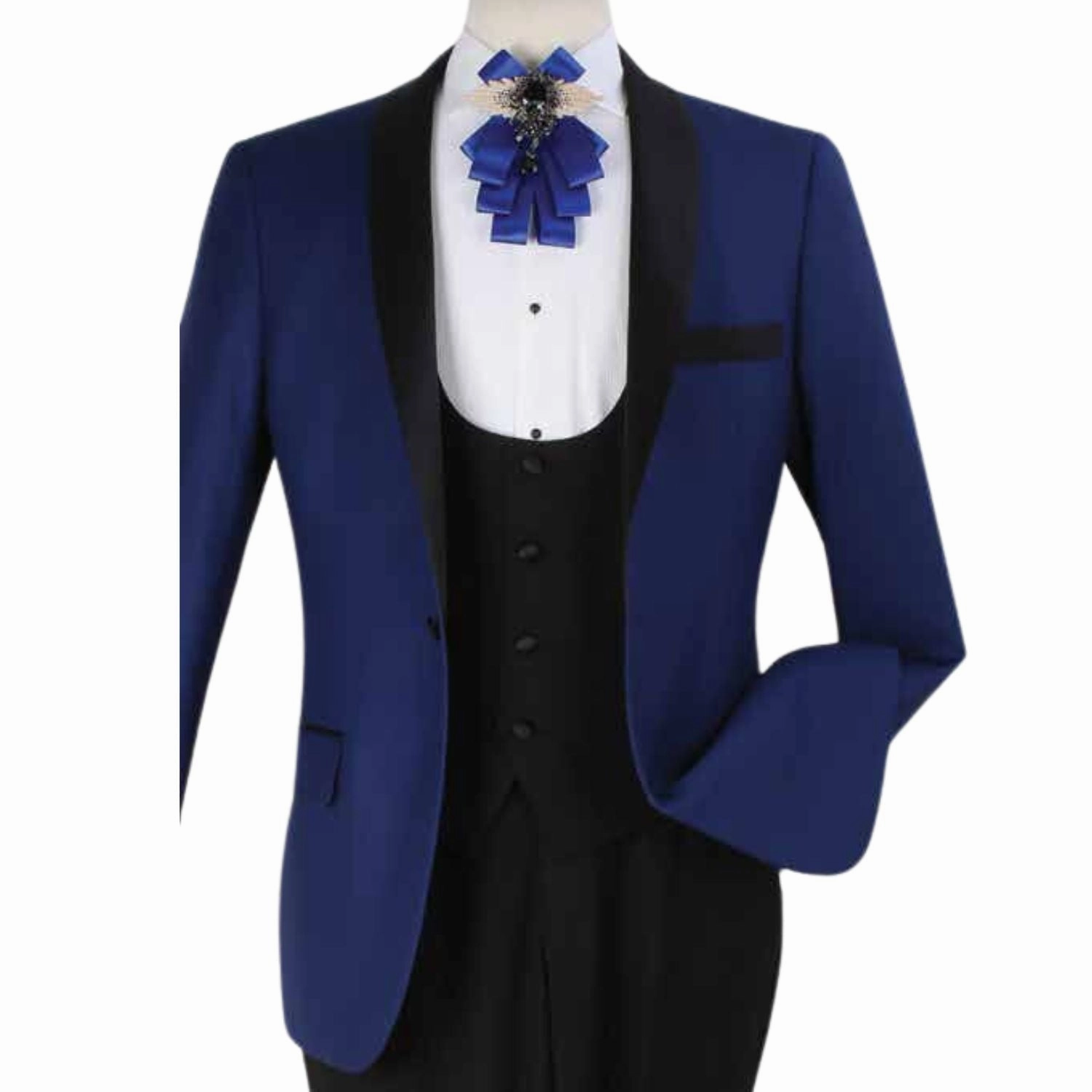 Men's Blue Modern Fit 3-Piece Luxury Wool-Feel Tuxedo