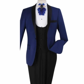 Men's Blue Modern Fit 3-Piece Luxury Wool-Feel Tuxedo
