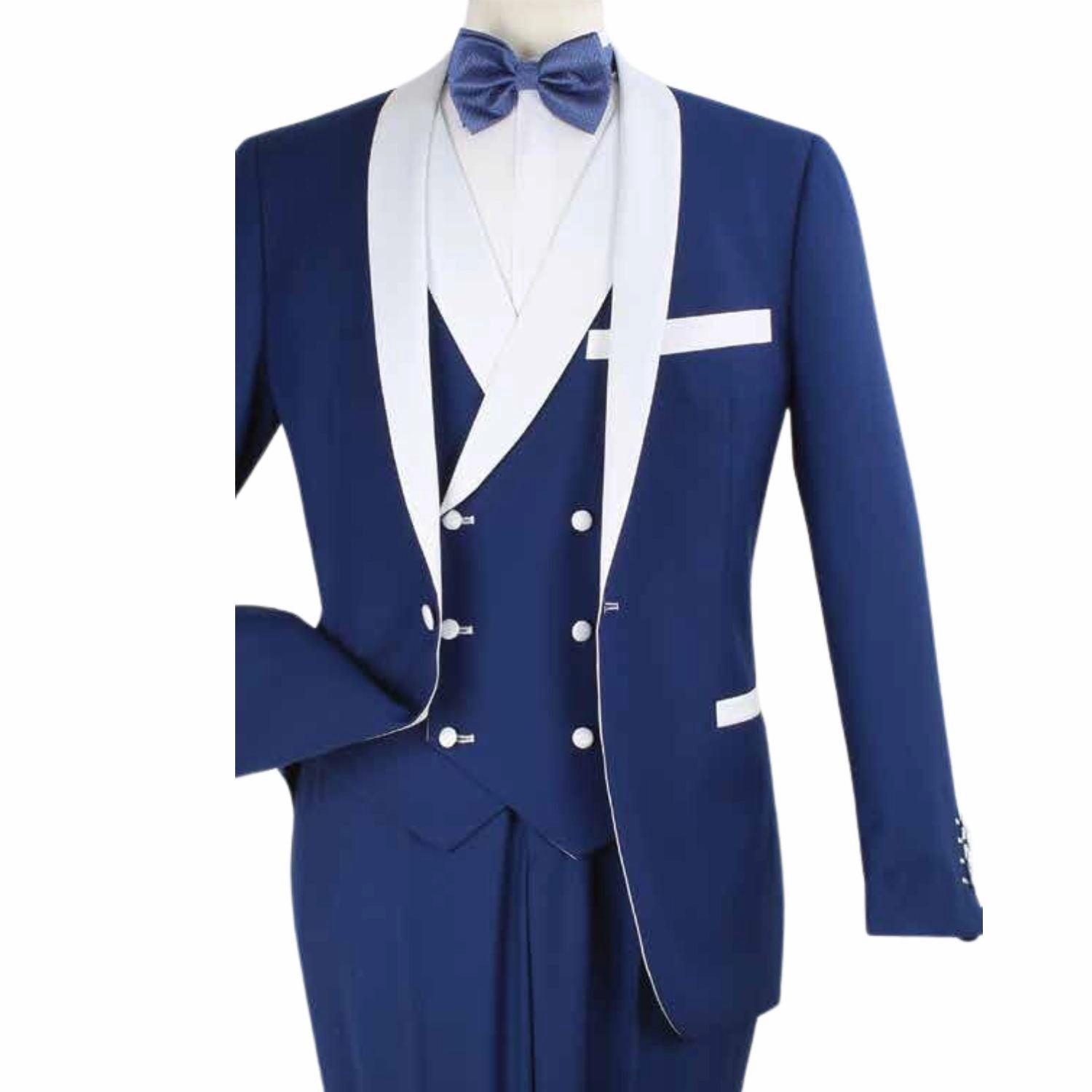 Men's Blue Modern Fit One-Button Luxury Wool-Feel Suit