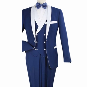 Men's Blue Modern Fit One-Button Luxury Wool-Feel Suit