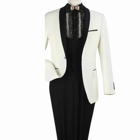 Men's Ivory Modern Fit 3-Piece Luxury Wool-Feel Suit