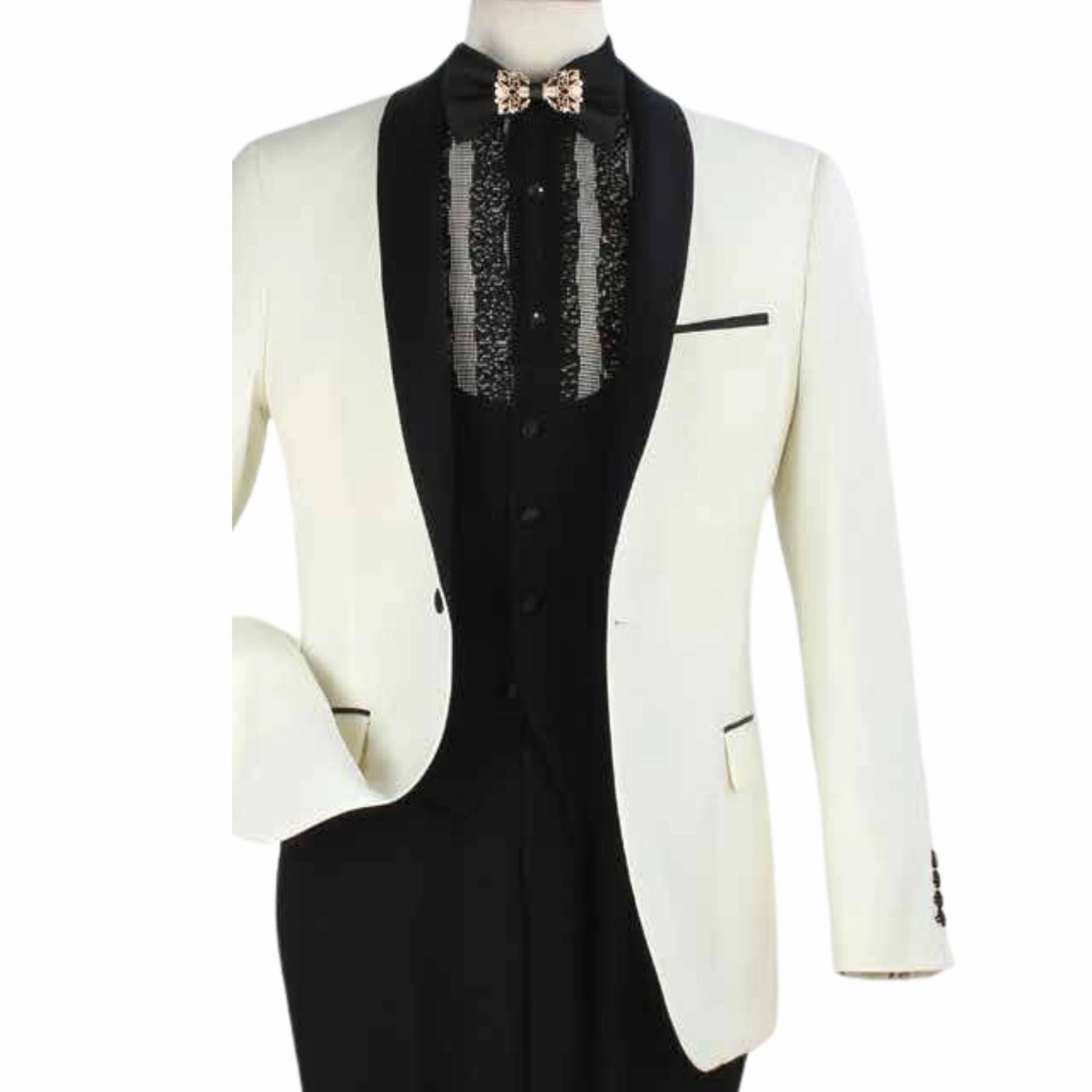 Men's Ivory Modern Fit 3-Piece Luxury Wool-Feel Suit
