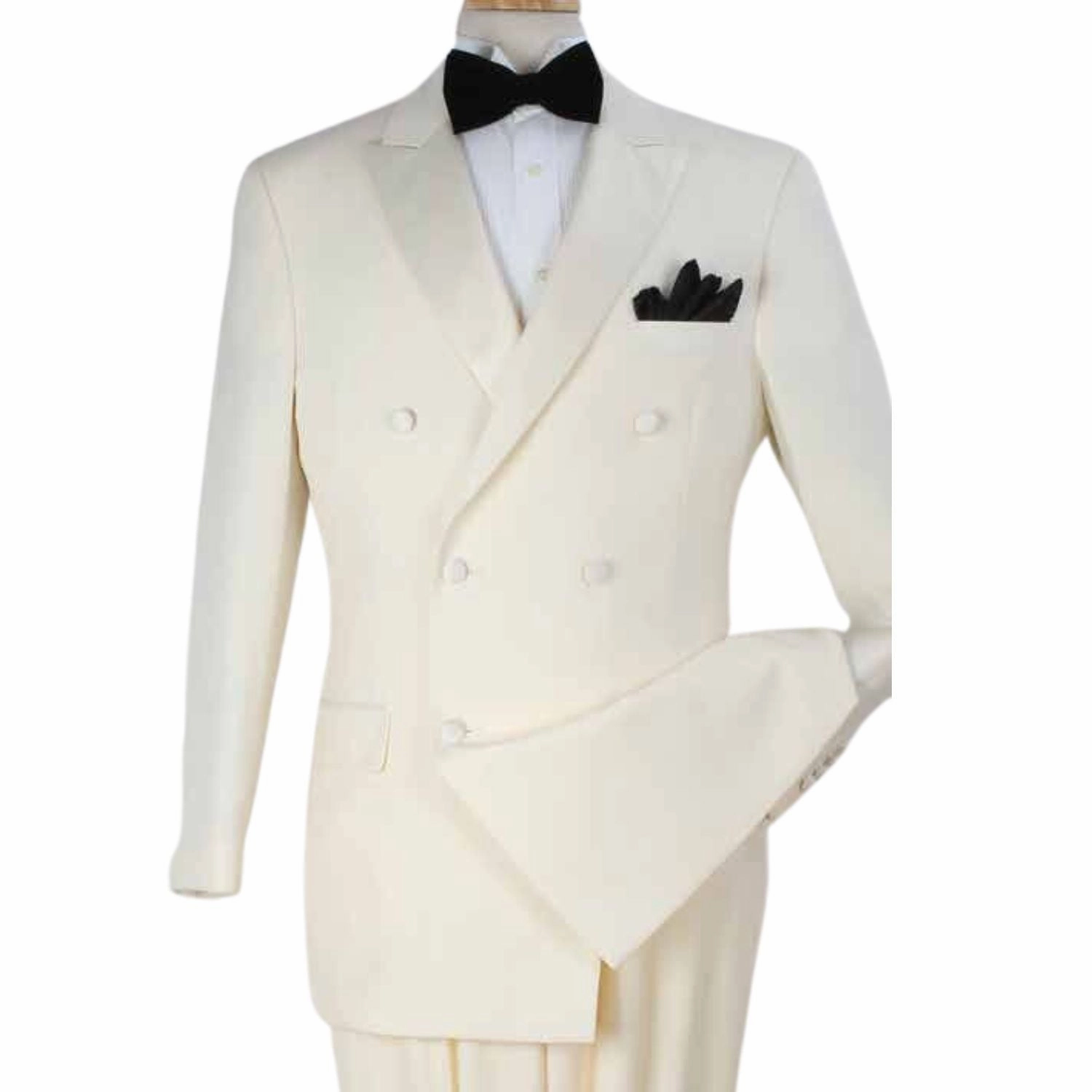 Men's Off White Modern Fit Double-Breasted Luxury Wool-Feel Tuxedo