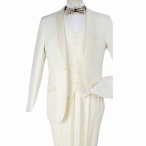 Men's Off-White Modern Fit One-Button Luxury Wool-Feel Suit