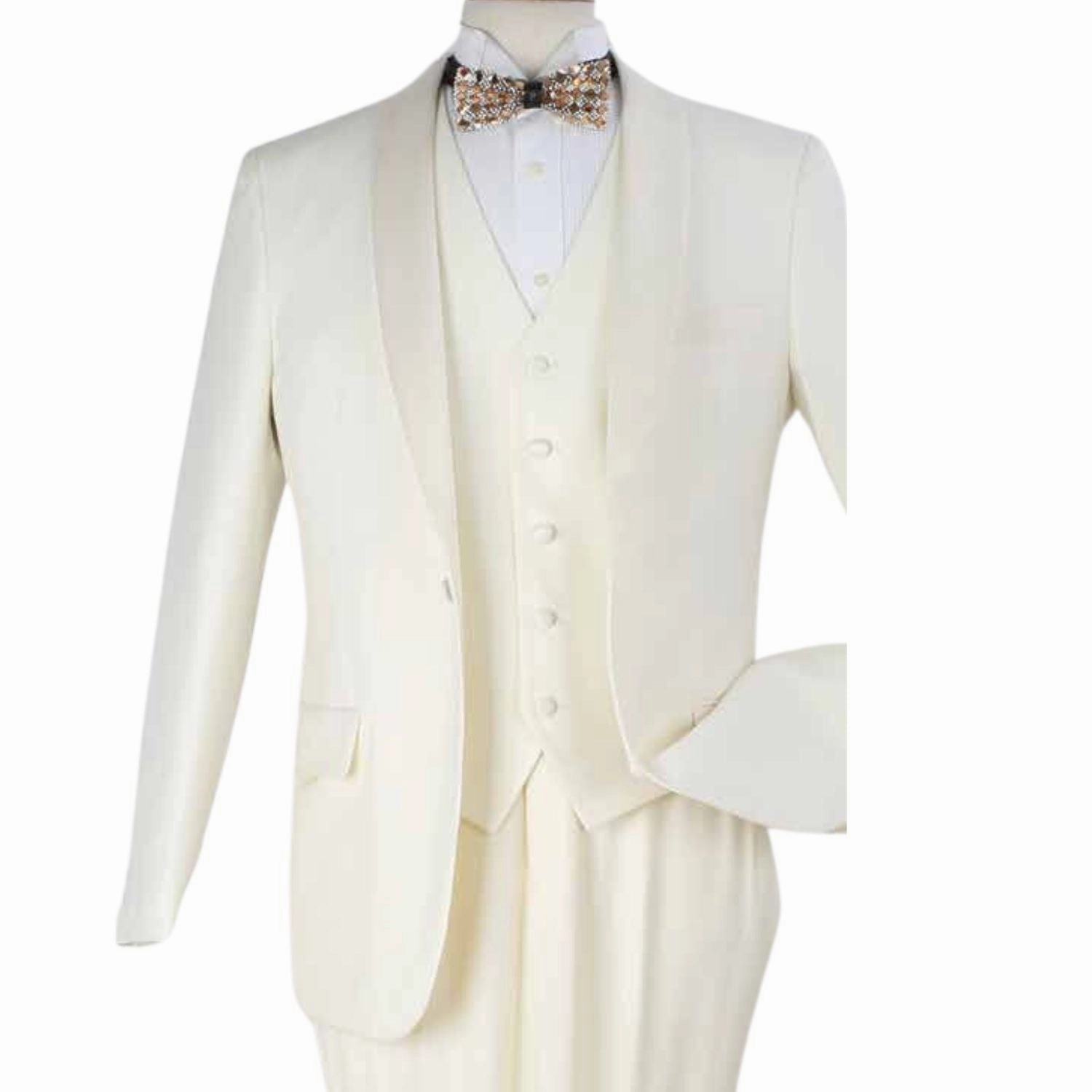 Men's Off-White Modern Fit One-Button Luxury Wool-Feel Suit